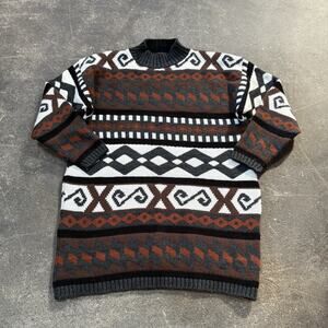 Vintage Aztec Cardigan Sweater Womens L Brown Southwestern Geometric 90s